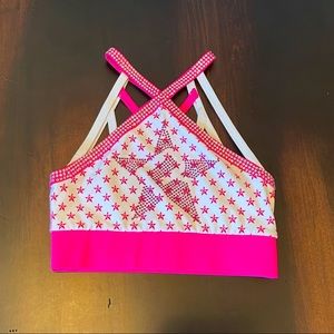 Rebel Whithorn Sports Bra in White and Pink